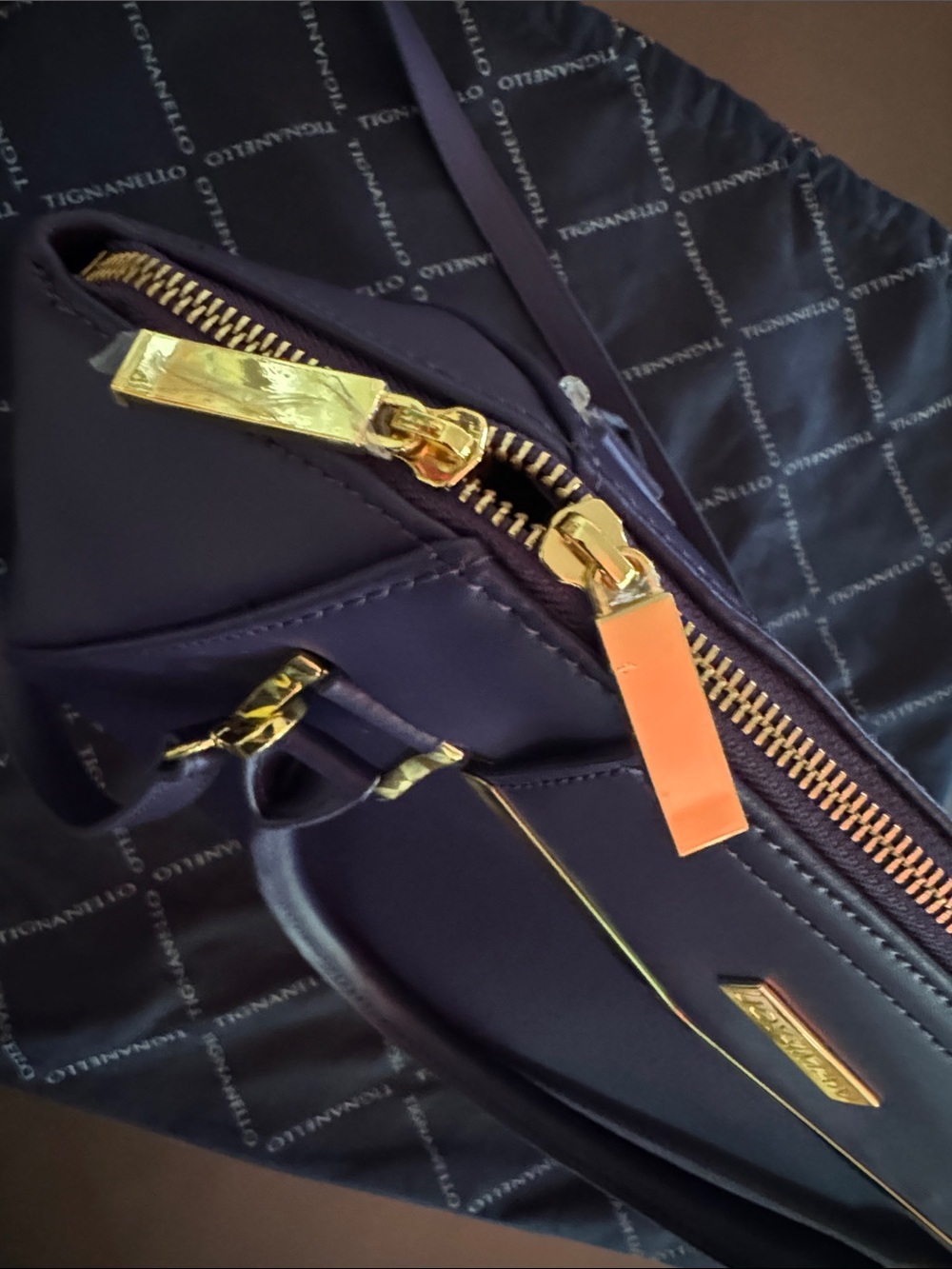 Joy & Iman Deep Purple Satchel with Matching Pouch and Gold Accents - Picture 6 of 7